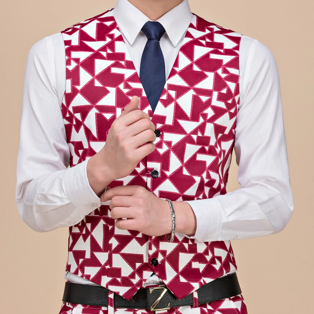 Mens Printing Suit Vest New Fashion Casual High Quality Single Breasted Slim Large Size Business Vest Waistcoat Man