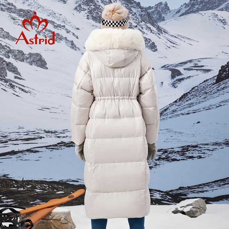 Astrid Women\'s Winter Parka Coats with Natural Fur Collar Hooded Belt Long Quilted Jackets Thick Warm Female Padded Overcoat