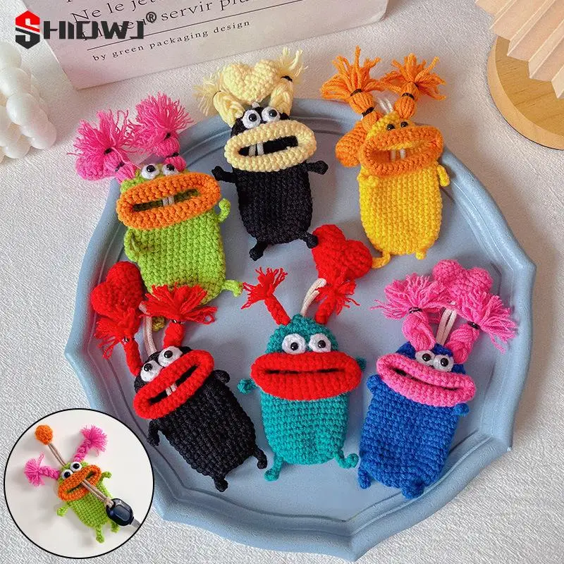 Handmade Crochet Key Pack Cute Sausage Mouth Car Key Case Cartoon Key Wallets Bag Keychains Knitting Wool Car Pendant