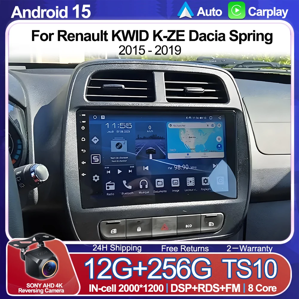 Android16For Renault Kwid K-ze Dacia Spring 2015-2019 Carplay Car Radio Multimedia Video Player Navigation Gps Stereo Dvd Bt 5g