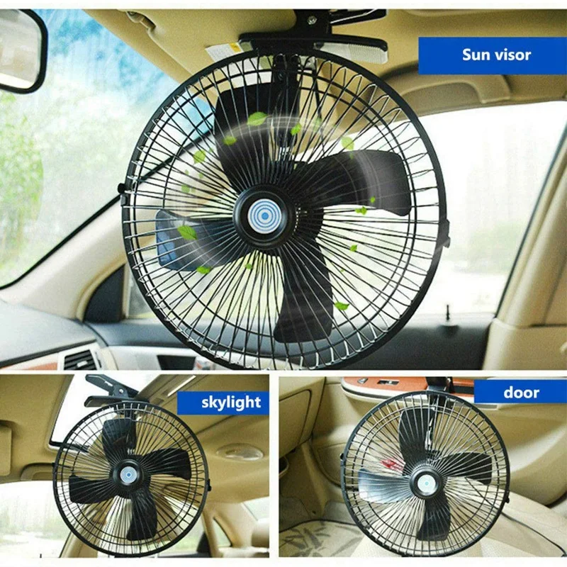 10 Inch 12V Car Electric Fan Adjustable Speed Oscillating Cooling Fans With Clip For Home Travel Car Truck