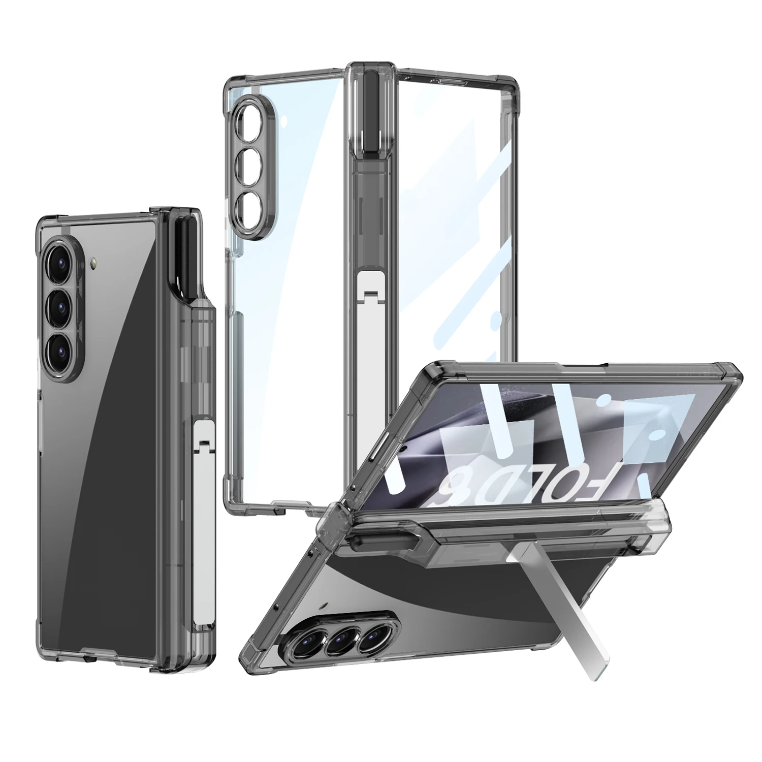 For Samsung Galaxy Zfold6 Case Shell Film All-In-One Quad Airbag Pivot All-Inclusive Pen Case Stand Fold5 Transparent Phone Case