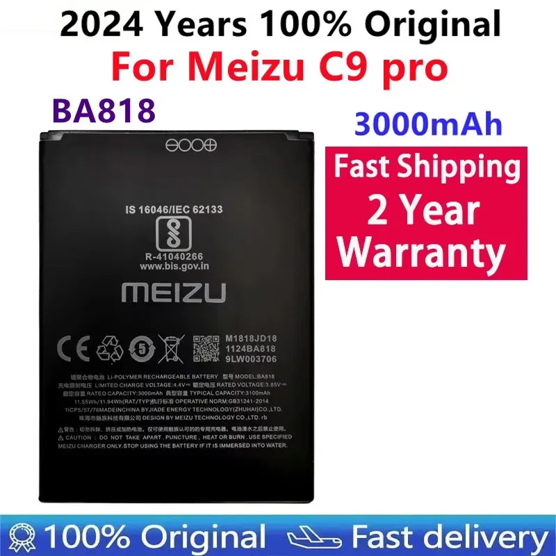 

2024 100% Original High Quality 3000mAh BA818 Battery For Meizu C9 pro Mobile Phone Battery Replacement Batteries Bateria