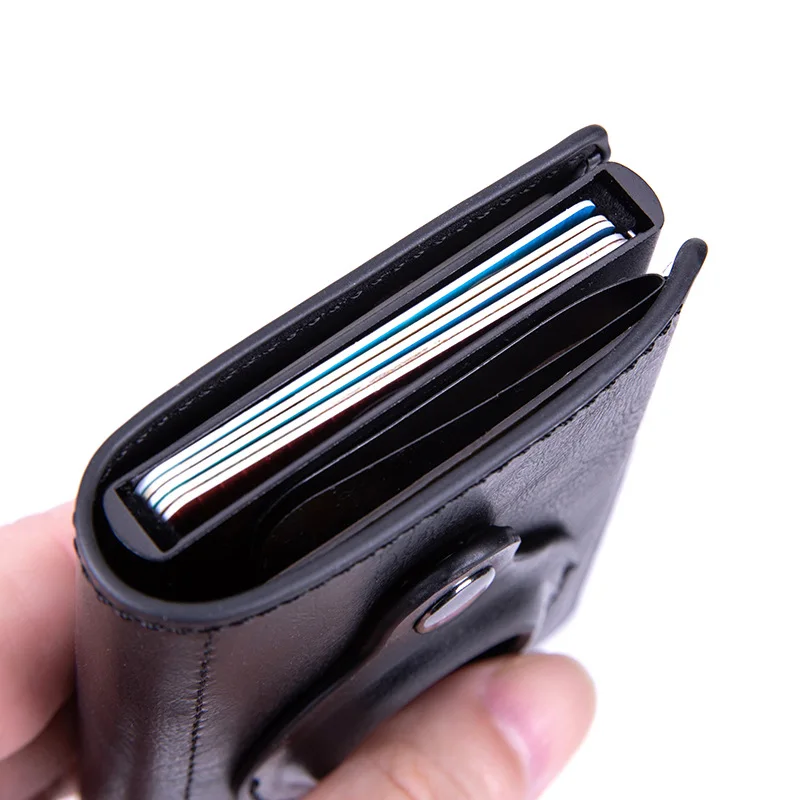 Carbon Fiber Credit Card Holder Wallet Men Rfid Smart Metal Thin Slim Pop Up Minimalist Wallet Small Black Purse Metal Vallet