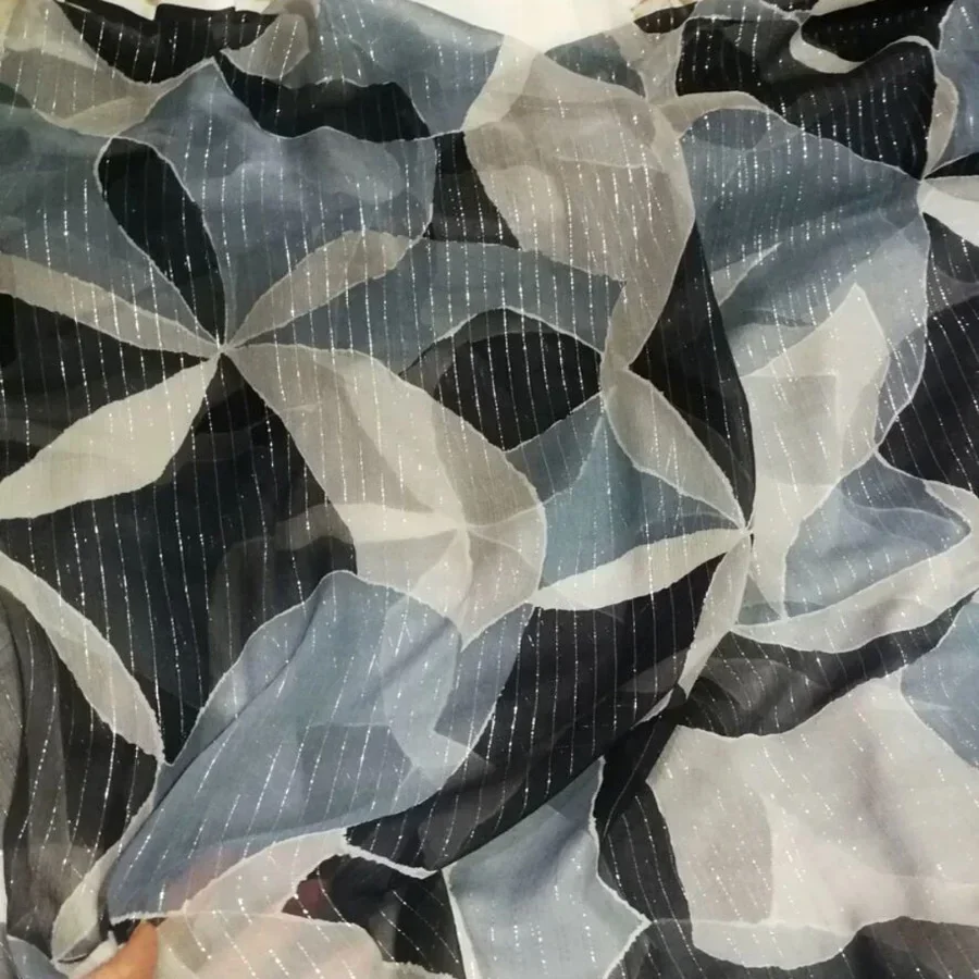 Silk Floral Chiffon Fabric Soft 6mm Metallic Jacquard Dress Scarf Material