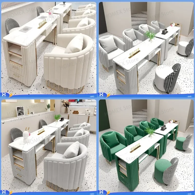 Manicure Table and Chair Set with Built in Vacuum Cleaner Nail Salon Furniture Beauty Station Desk Sofa Combo for Nail Tech