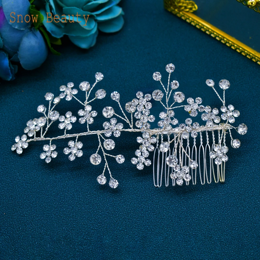 

DZ055 Luxury Bride Wedding Hair Comb Crystal Side Combs Silver Flower Bridal Hair Piece Hair Accessories for Women and Girls