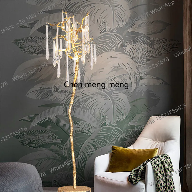 

All-copper crystal floor lamp villa bedroom bedside lamp retro French branch light luxury handmade art lamp