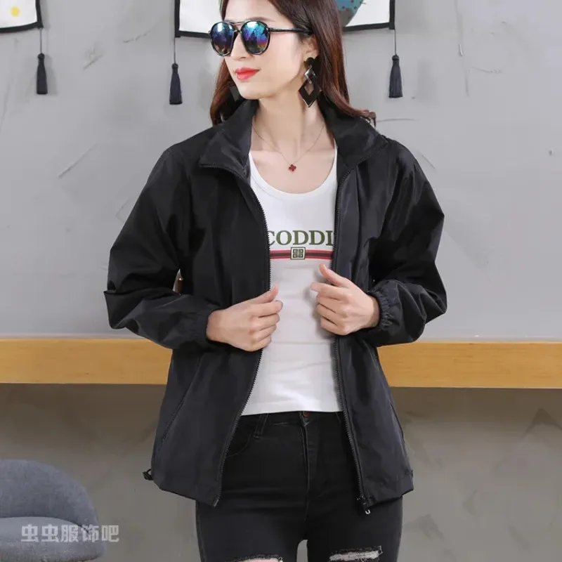 

Women's Coat Spring and Autumn New Top Stand Collar Solid Color Loose Casual Jacket