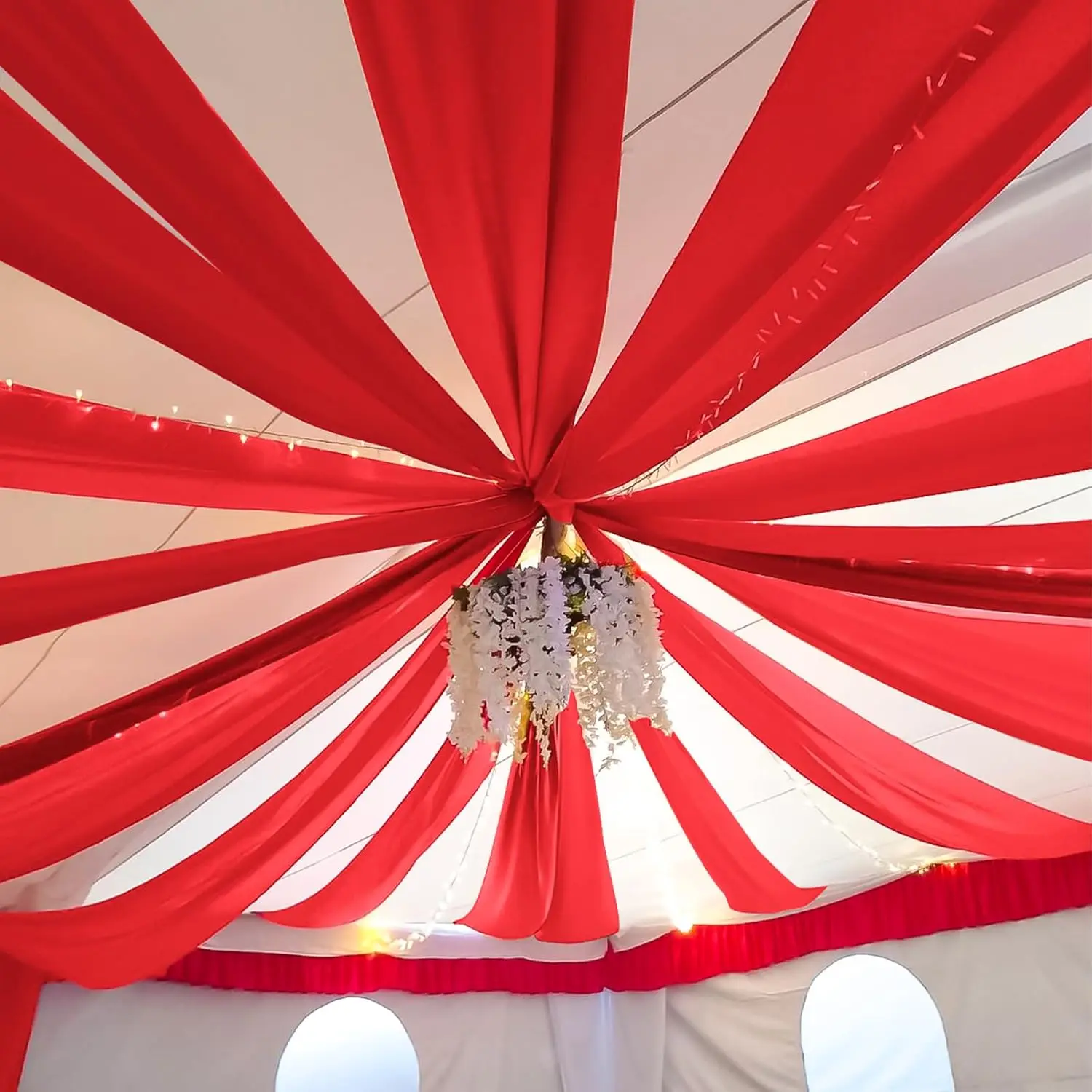 

Wedding Chiffon Ceiling Drapes 18 Panels 5ftx15ft Red Long Ceiling Draping Fabric Sheer Swag Drapes for Christmas Home Indoor Pa