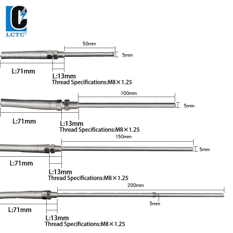 LCTC High Temperature Sensor For Temperature Controller K E Type Probe M8 Wired Thermocouple 1/2/3/4/5mm