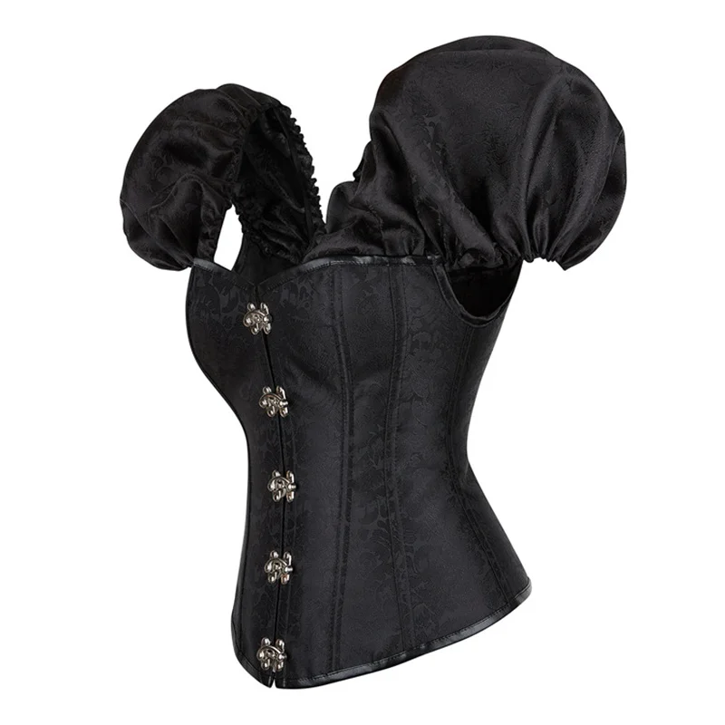 Gothic Corset with Flared Short Sleeves Vintage Corset Bustier Costumes Women Shapewear Corsets Black Red