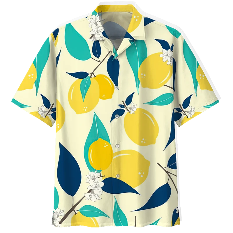 Lemon Fruits Pattern Shirts for Children Short Sleeve Kids Summer Clothes Button Boys Shirt Streetwear Outdoor Hawaiian Girl Top