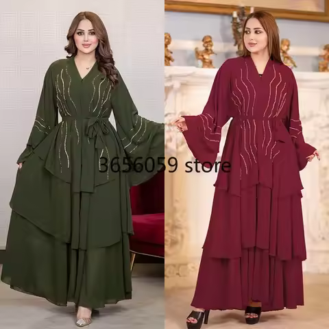 2024 Ramadan Abaya Dubai Kaftan Muslim Dress Party Evening Dresses for Women Femme Kaftan Abaya Dress with Hijab Gowns Outfits