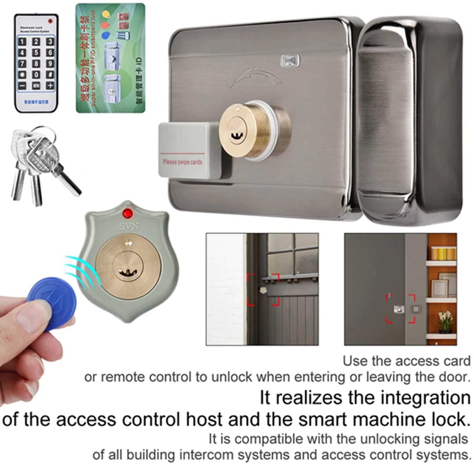 12V Door Lock Door Lock Intelligent Door Lock Smart Door Lock Electronic Access Intelligent System ID Double Head 12V Door Lock