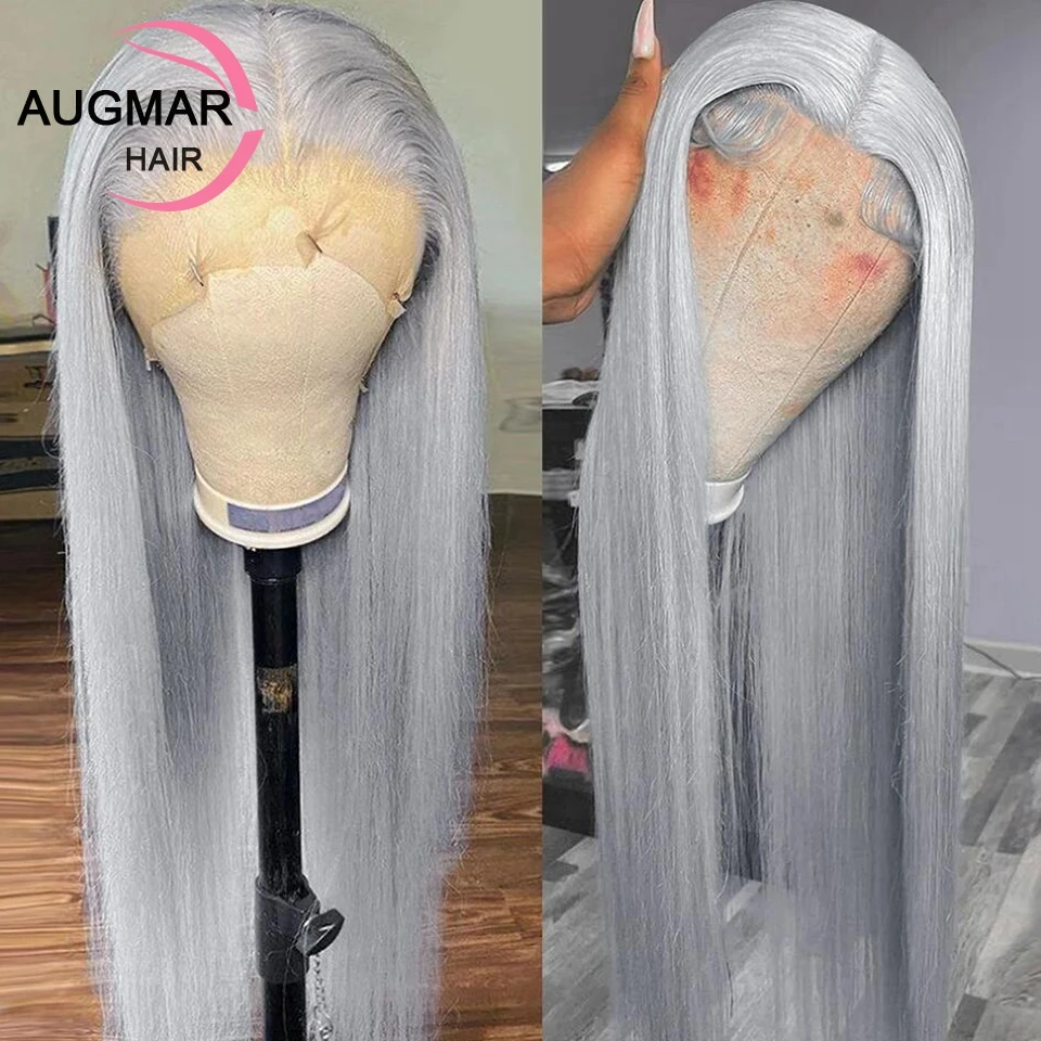 Grey 360 13x6 HD Lace Frontal Wig Pre Plucked Straight Lace Front Wigs Human Hair 13x4 Gray Lace Front Human Hair Wigs For Women