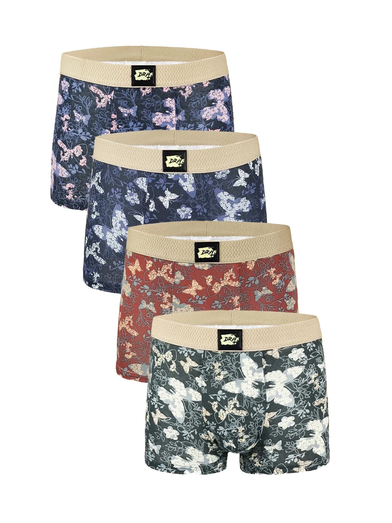 A 4-piece set! Artistic style men's underwear, comfortable and breathable cotton men's shorts with butterfly and floral prints