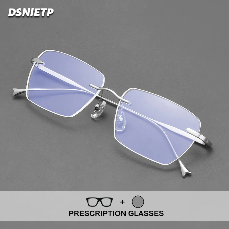 Pure Titanium Rimless Reading Glasses Men Photochromic Anti Blue Light Frameless Glasses Frame Customized Prescription Eyewear