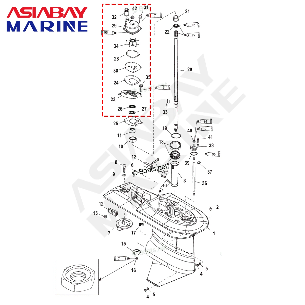 Water Pump Impeller Repair Kit For Mercury Outboard 40hp 50hp 60hp 75hp 80hp 90hp115hp 150hp 200hp 250hp 300hp 350hp 47-43026Q06