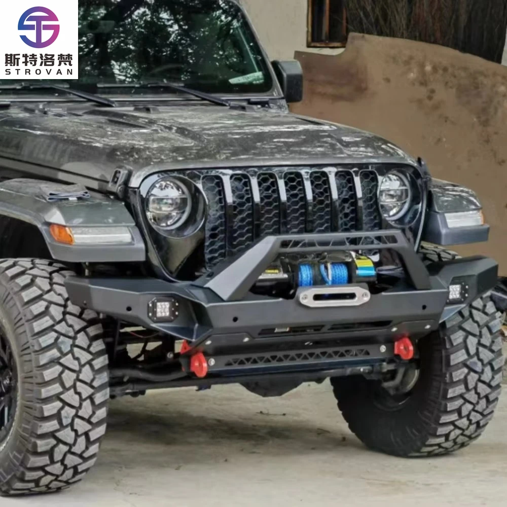 

AQTA 2022 Gladiator 4x4 Offroad LED Lights Front Steel Bumper Stubby Winch Hanger Bar Protective Bull Bar (Winch Not Includ