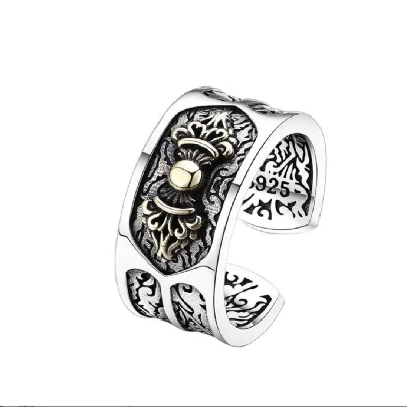 NEW! 925 Silver Tibetan Dorje Ring Thai Sterling Silver Buddhist Vajra Symbol Ring Resizable Good Luck Man Ring