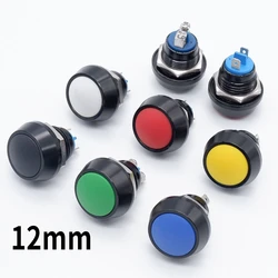 Metal Push Buttons 12mm Black Small Switch Domed DoorBell Switch AUTO Car Horn Button Momentary 1NO Screw Terminal/Pin Terminal