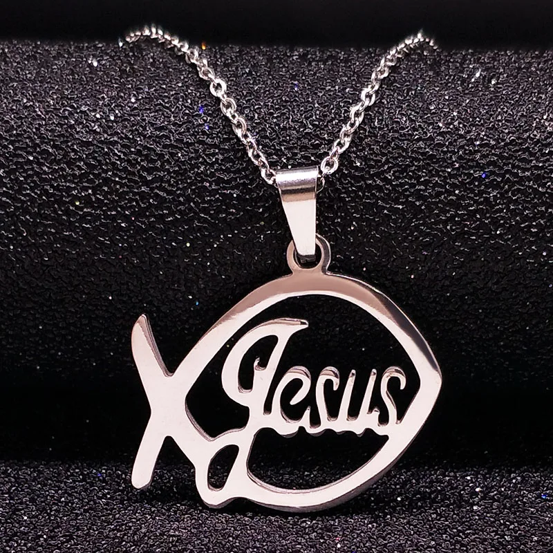 Stainless Steel Jesus Christ Male Necklaces Fish Christian Ichthys Fish Pendant Necklaces Jewelry Women or Men collares N17168B