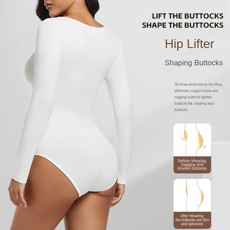 المرأة مفتوحة المنشعب قطعة واحدة ارتداءها طويلة الأكمام سلس سليم الملابس الداخلية مدرب خصر محدد شكل الجسم غمد شقة البطن ملابس داخلية