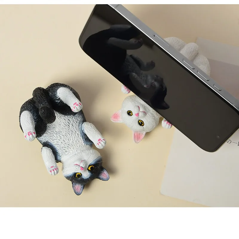 حامل هاتف رائع للقطط الواقعية - لعبة مكتب إبداعية لطيفة من الراتنج على شكل قطة برتقالية وديكو