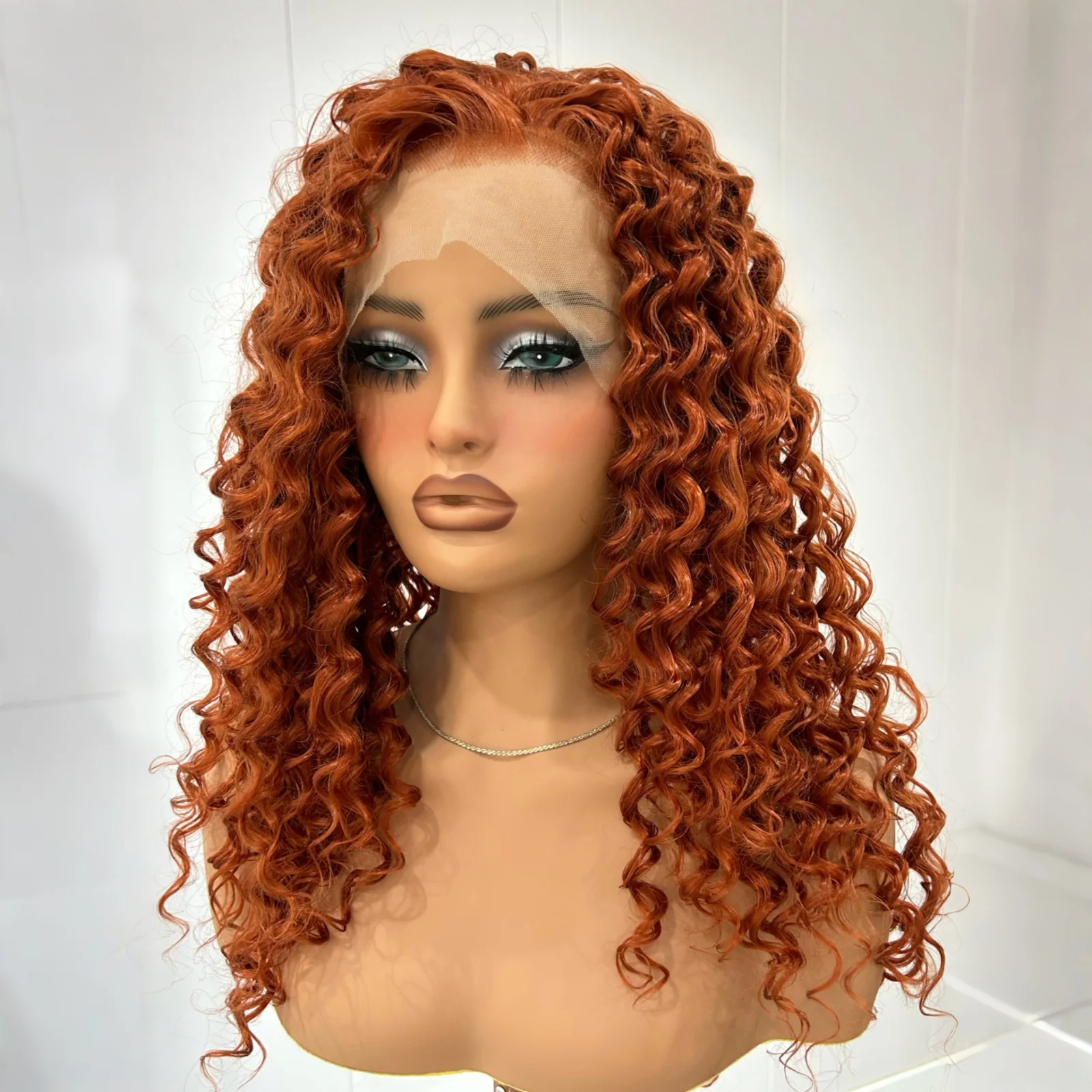 

Auburn Curly Wig Synthetic Lace Front Wigs for Women Free Part Ginger Long Deep Curly 13X4 Afro Curly Wigs for Daily Party