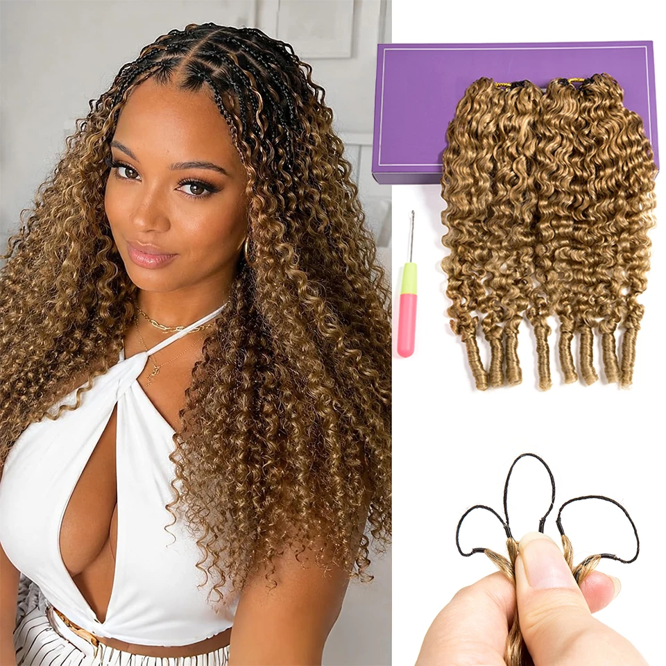 #27 Honey Blonde Human Hair Pre-Separated Feather Crochet Burmese Curly Human Hair Extensions Invisible Miracle Knots Crochet Burmese Curly Human Hair Lightweight Reusable Remy Virgin Human Hair Extensions Deals For Woman Braiding Daily Use Gift Kpop