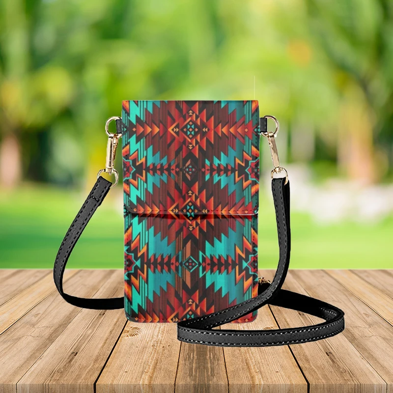 

FORUDESIGNS Southwestern Fashion Aztec Mobile Phone Bags Straddle Men/Women Tribal Style Makeup Bag Ladies Handbags Clamshell