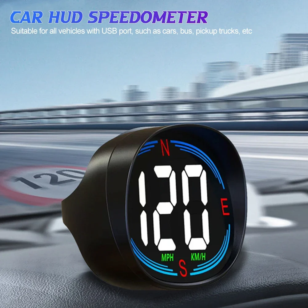 Car HUD Head Up Display Digital GPS Speedometer Gauges Compass USB Port Compass Speed Meter Atmosphere Light Pickup Trucks