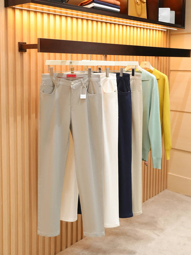 

Итальянские осенние новые деловые повседневные эластичные узкие прямые джинсы из органического хлопка