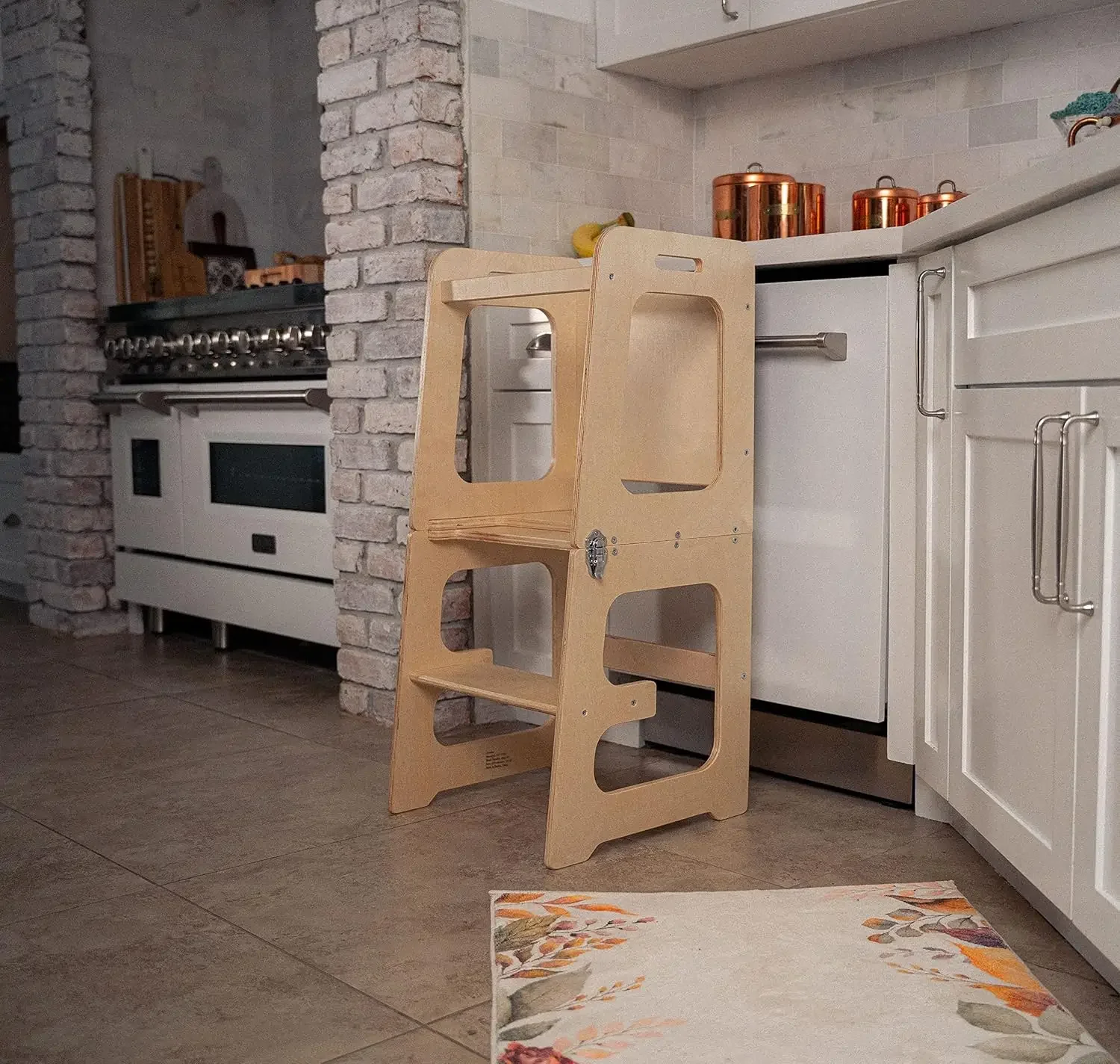 4-in-1 Foldable Kitchen Tower - Toddler Step Stool with Chalkboard, Desk Table and Chair