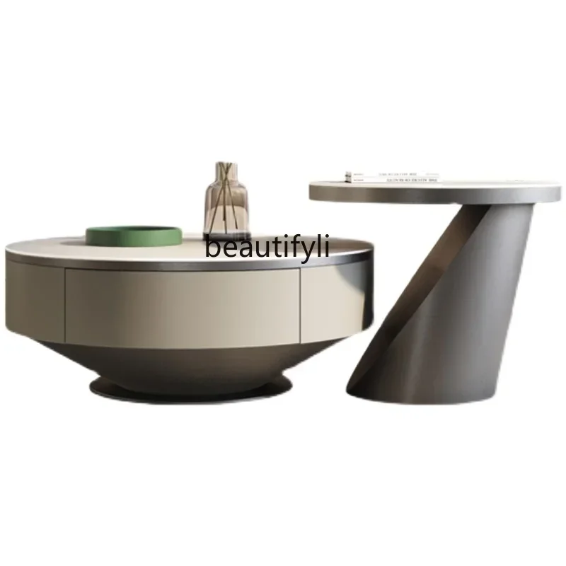 

Modern Light Luxury Stone Plate Coffee Table TV Cabinet Combination Simple Size Coffee Table Creative round Homess