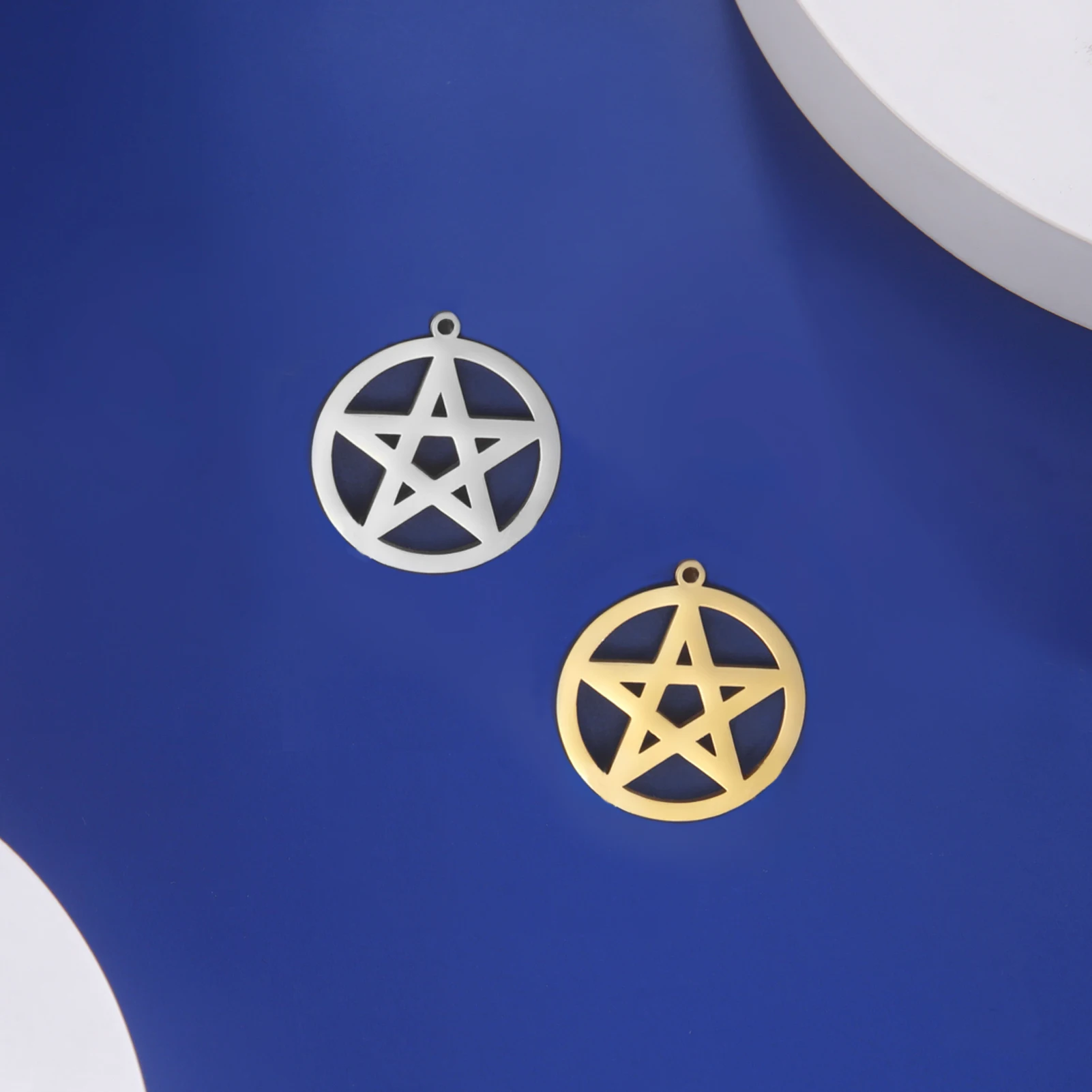 EUEAVAN 5pcs Pentacle Stainless Steel Pendant Pentagram Charms Wicca Necklace Earrings Jewelry Making Supplies Wholesale