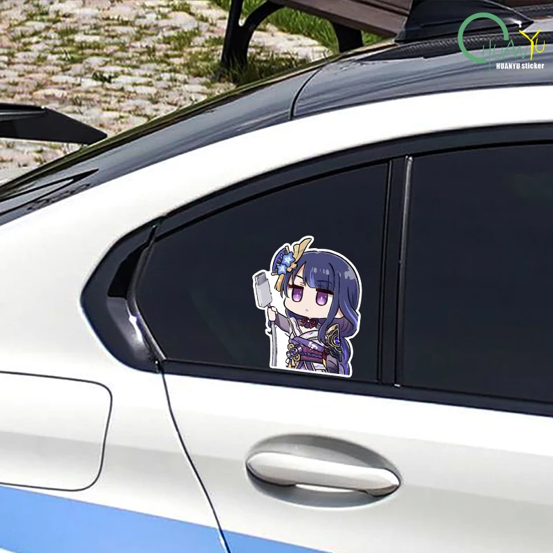 ملصق حائط Genshin Impact Hu Tao Peeking ملصق مضاد للماء للثلاجة لتزيين جدران غرفة المعيشة ملصق سيارة