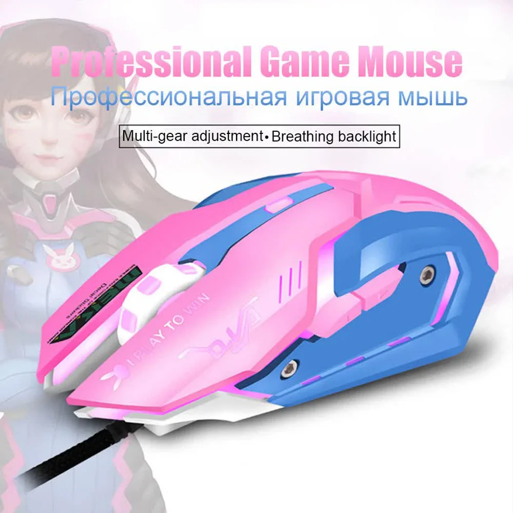 OW DVA Różowa Mysz Biurowa dla Dziewczyn, Podświetlana, Konkurencyjna, Kurczak, Śliczna, Przewodowa Mysz do PC Laptopa CF Overwatch — zdjęcie produktu 6