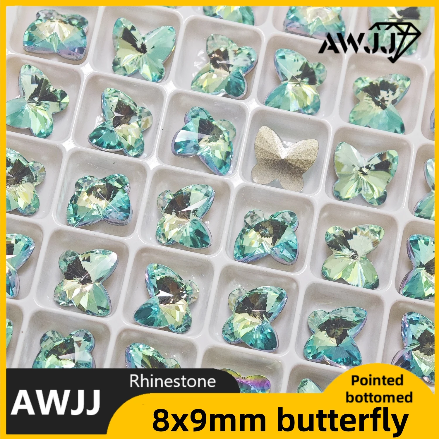 Gemas clásicas de decoración con fondo puntiagudo de cristal en forma de mariposa, 7x8mm, utilizadas para pendientes, collares, accesorios de joyería para uñas
