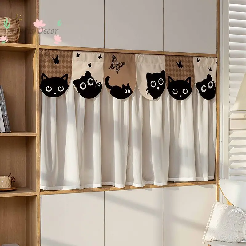 Elegant Quiet Ancient Charm Curtain Cabinet Shade Curtain, White Gauze No-Perforation Need-to-Drill Blackout Sunshade Curtain,