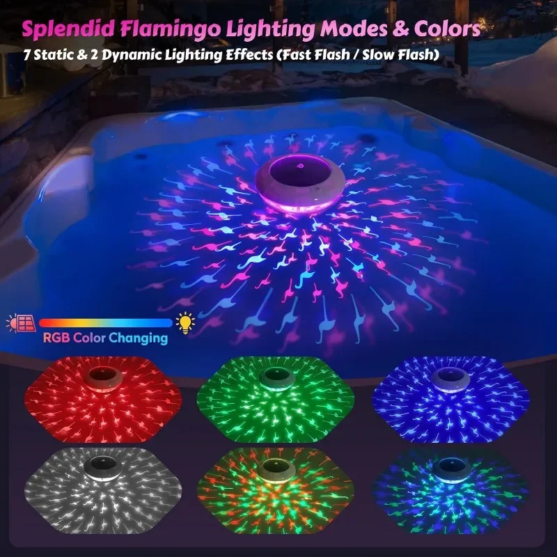 Pool Lights Flamingo Dynamic Lighting Effect, RGB Color Changing Auto Glow Flamingo Pool Lights That