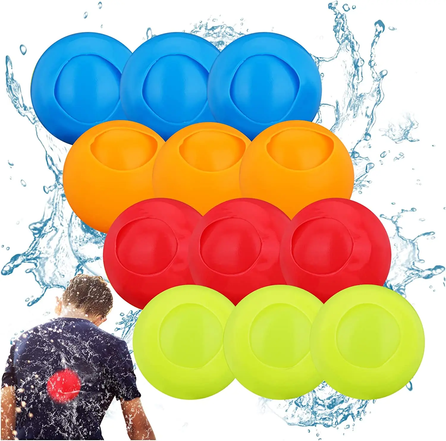 12pcs Reusable Water Balloons Refillable Water Balloon Quick Fill Self Sealing Water Bomb Splash Balls for Kids Swimming Pool