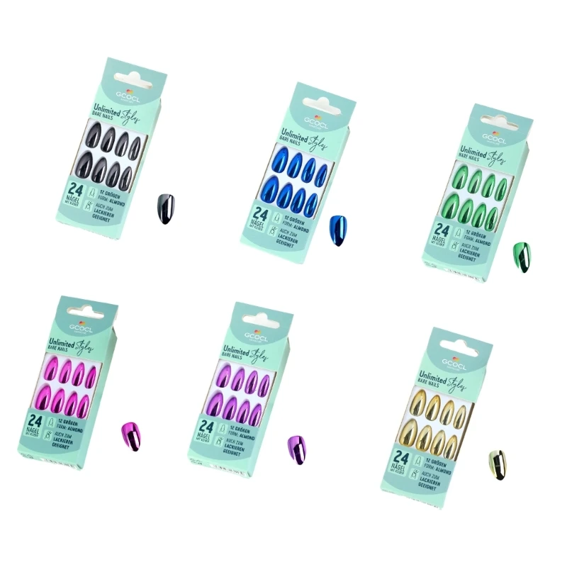 E1YE 24x Press on Nails Unghie finte lucide Unghie finte a copertura totale per donne ragazze