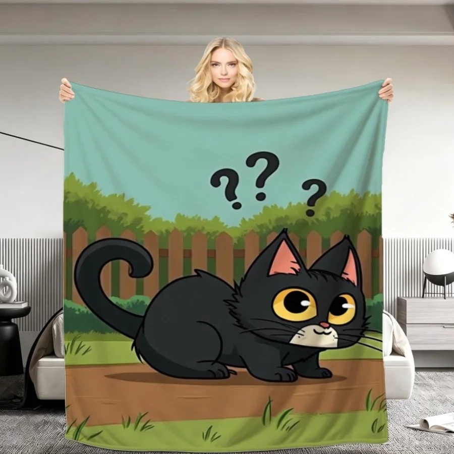 1pc Lightweight Flannel Blanket 280GSM with Playful Cartoon Cat Garden Print, Ideal for Sofa, Travel, And Office Use Across All Seasons, Perfect As Home Decoration And Holiday Gift Choice