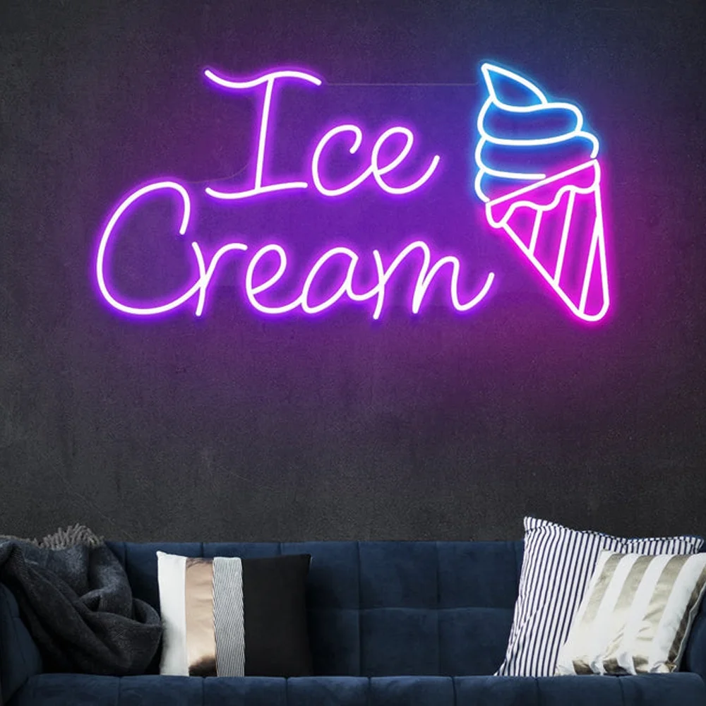 Neon Light Ice Cream LED Neon Sign Aesthetics Wall Decoration for Ice Cream Store Open Neon Signs Food Deco Lamp