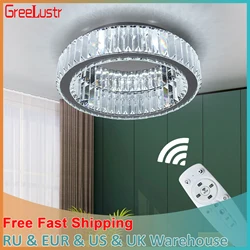 Modern Big Crystal Round Led Chandelier Dimmable Ceiling Light Fixture with Remote for Foyer Hall Bedroom Indoor Lights  Lustres