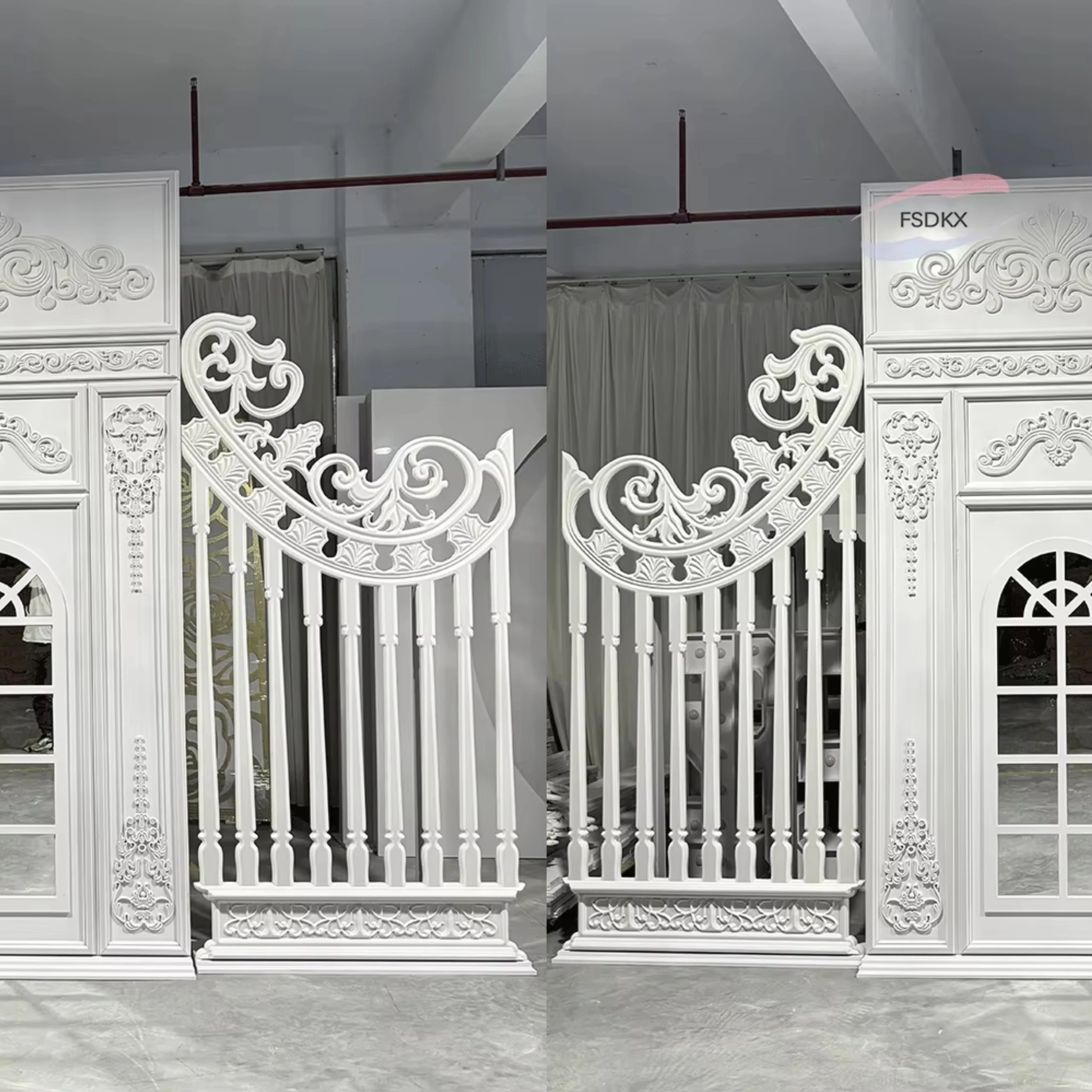 

FSDKX Party Decorations 3D Carving White Color Backdrop Stand Display Wedding Mariage Stage Event