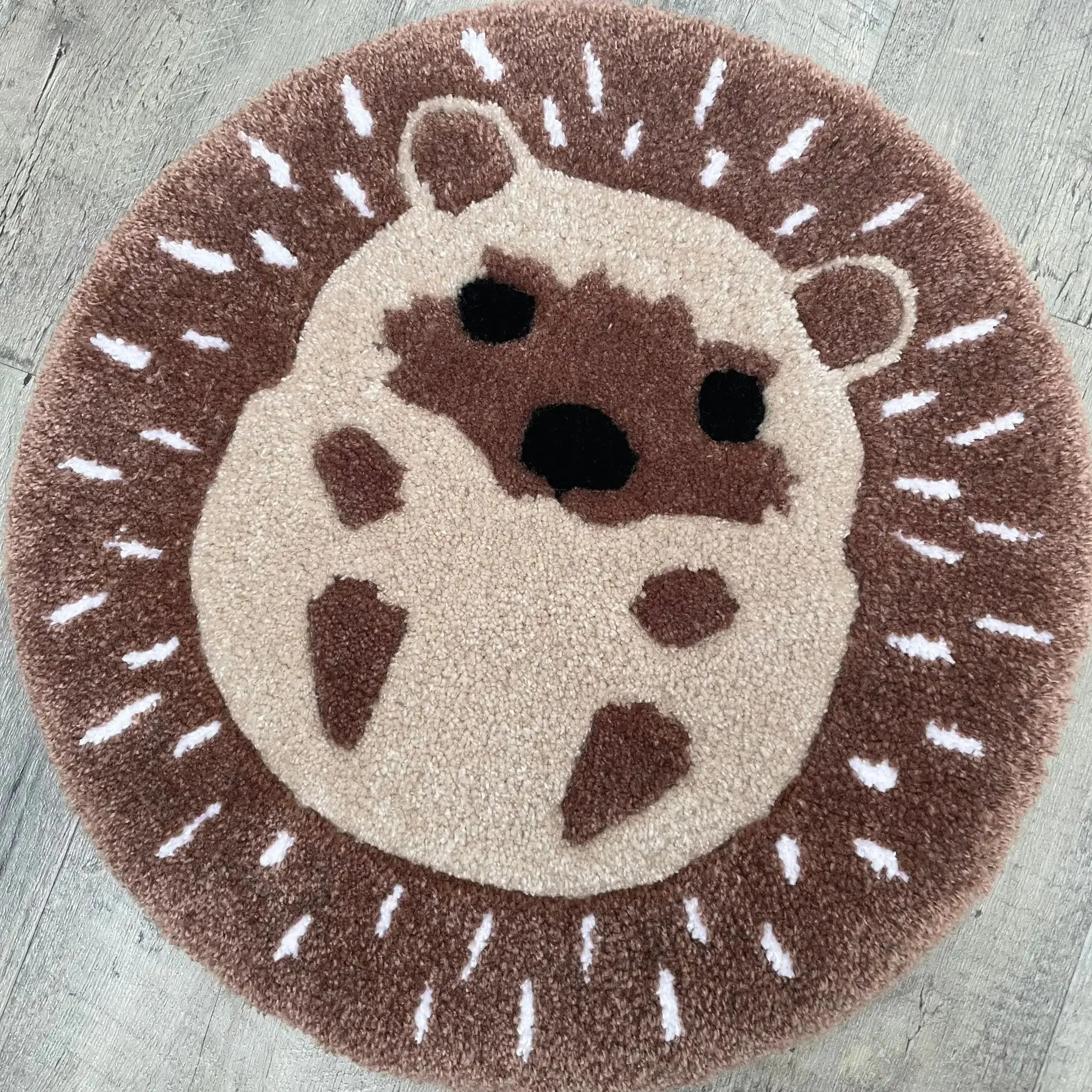 Cute Hedgehog Brown Rug Digital Printing Technology Simple Housewarming Gift Handmade Non-Slip Decorative Carpet