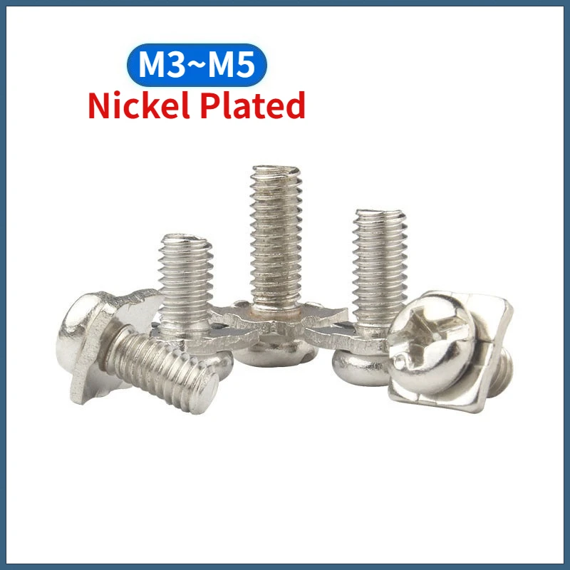 Beicai 20/50/100/200/500Sets M3 M3.5 M4 M5 Nickel Plated Round Square Washer Two Combination Screw Phillips Terminal Block Screw